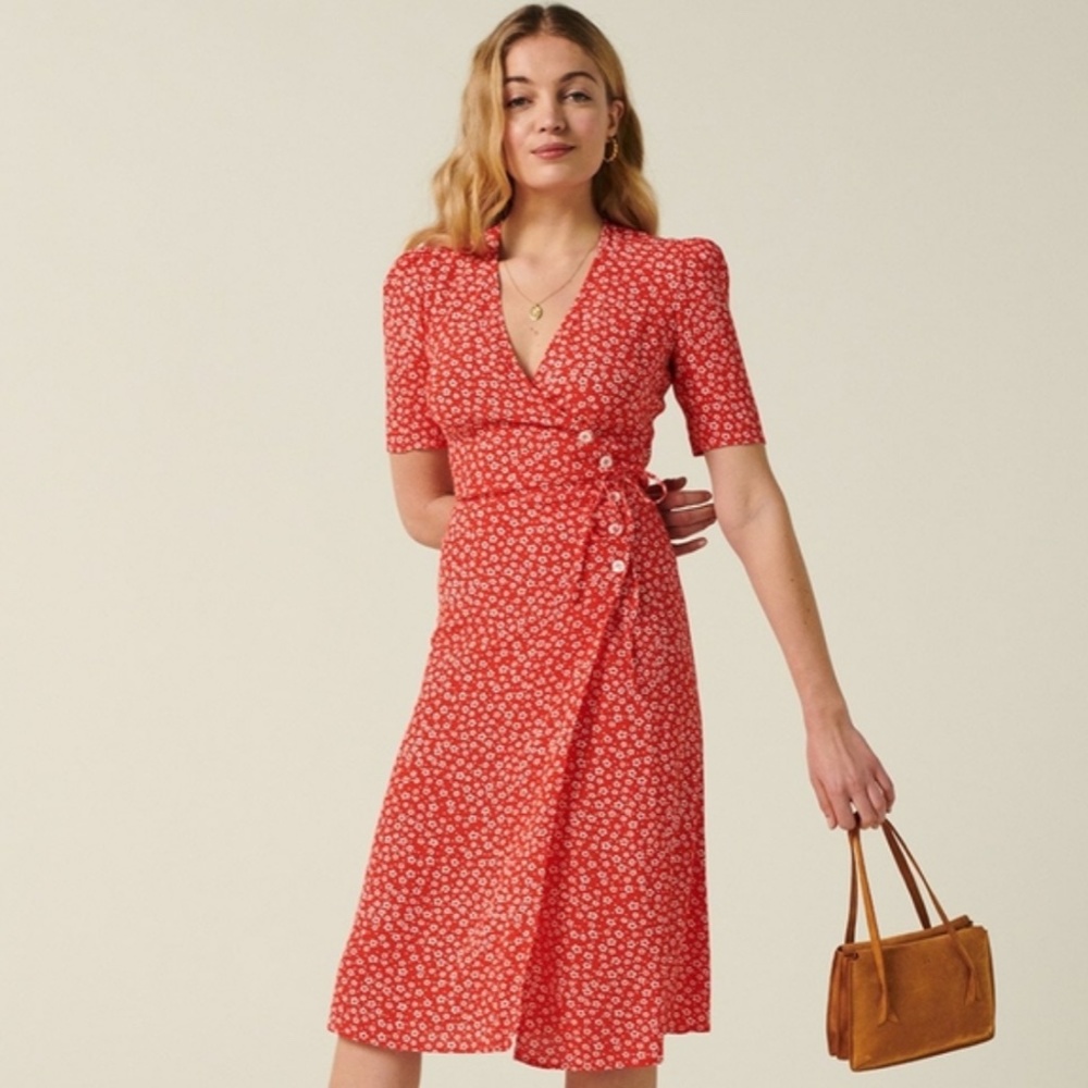 Rouje Gabin Red Floral Midi Dress - Picture 4 of 16